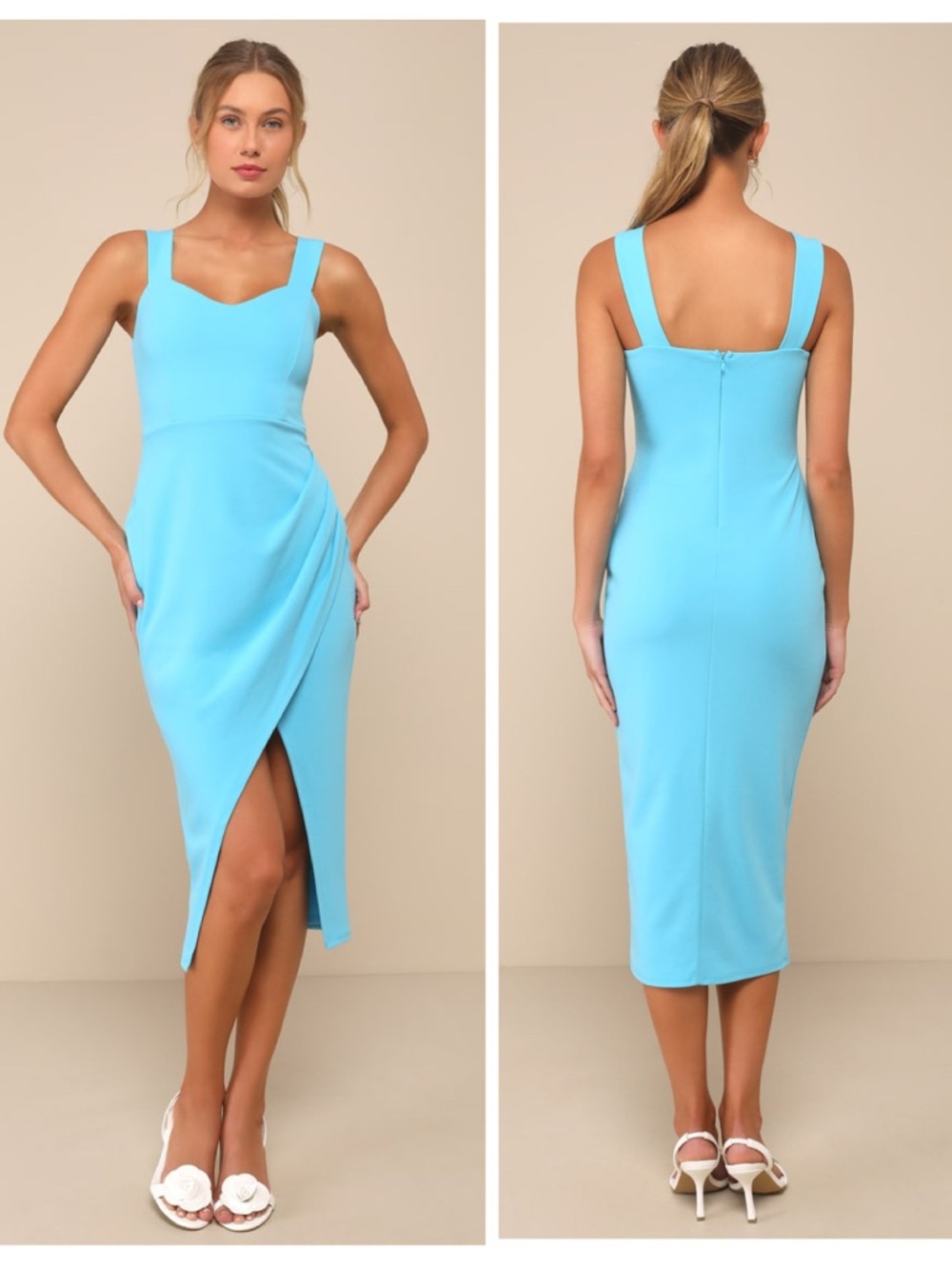 Lulus Always Beautiful Teal Blue Sleeveless Tulip Midi Dress Size Large Cocktail